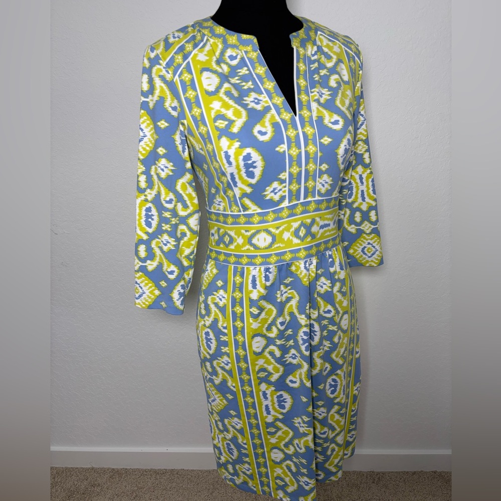 J. McLAUGHLIN CATALINA CLOTH GREEN & BLUE TUNIC DRESS WOMEN SZ  S